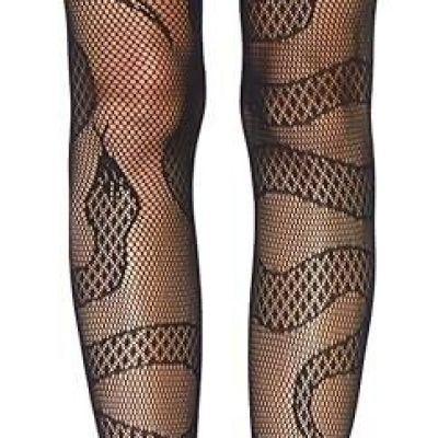 Women Snake Print Fishnet Stockings High Waist Tights Halloween See-through New